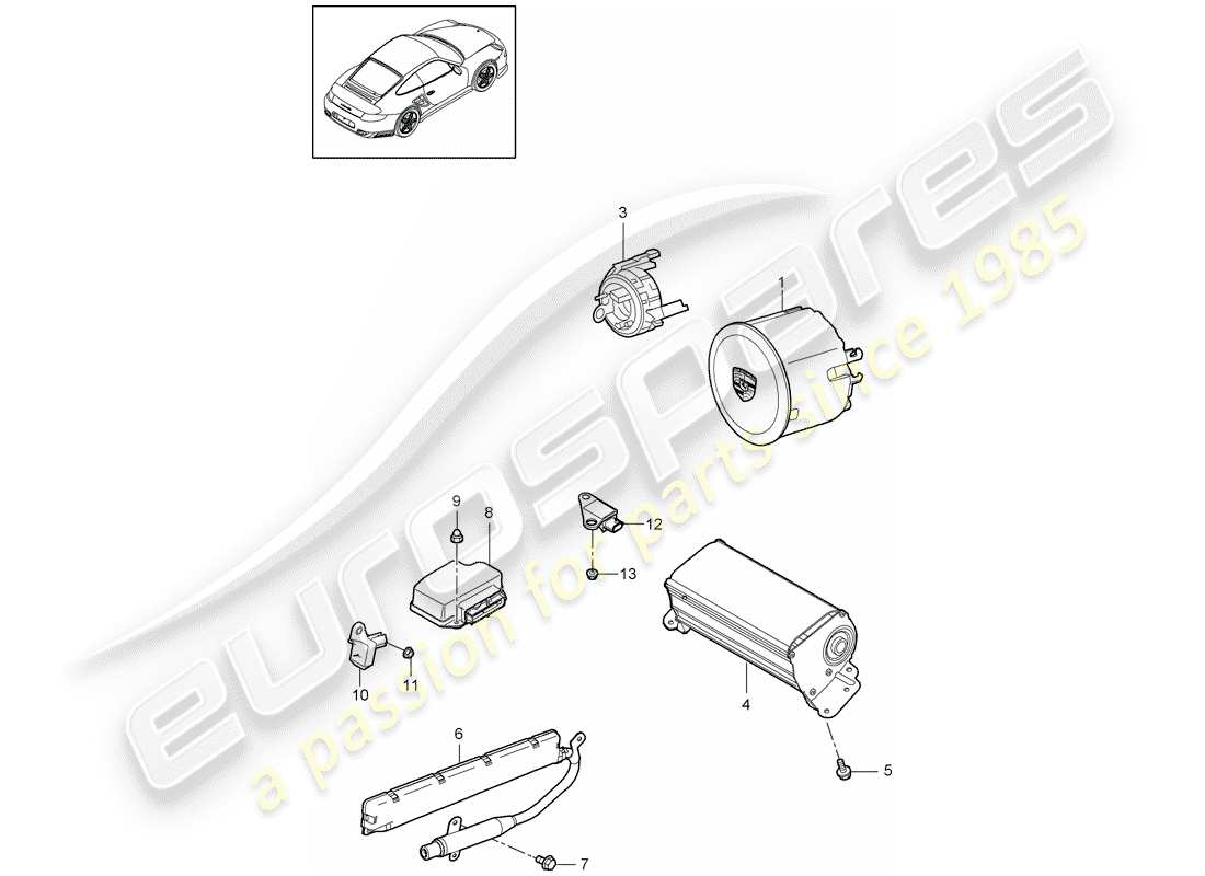 porsche 911 t/gt2rs (2013) diagrama de piezas del airbag