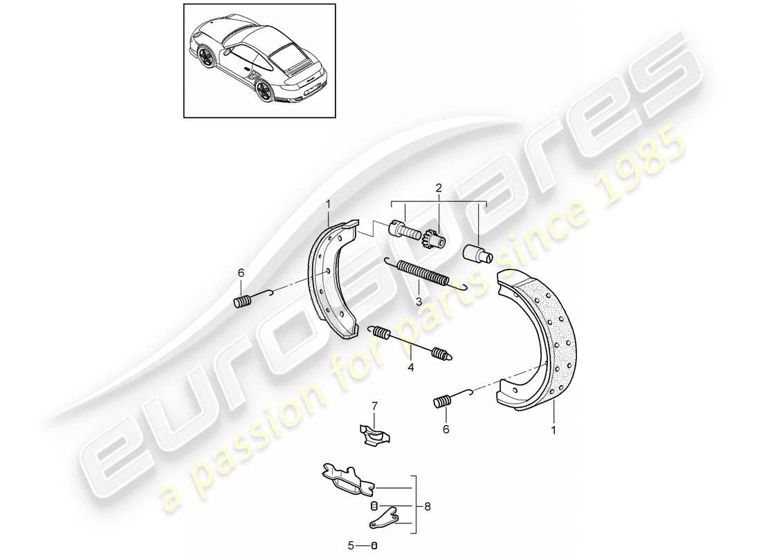 porsche 2013 (997-2 turbo / gt2 rs) diagrama de piezas del freno de mano