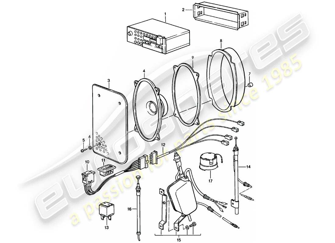 porsche 1984 (924) unidad de radio - con: - 4 - altavoz - d - mj 1983>> diagrama de partes