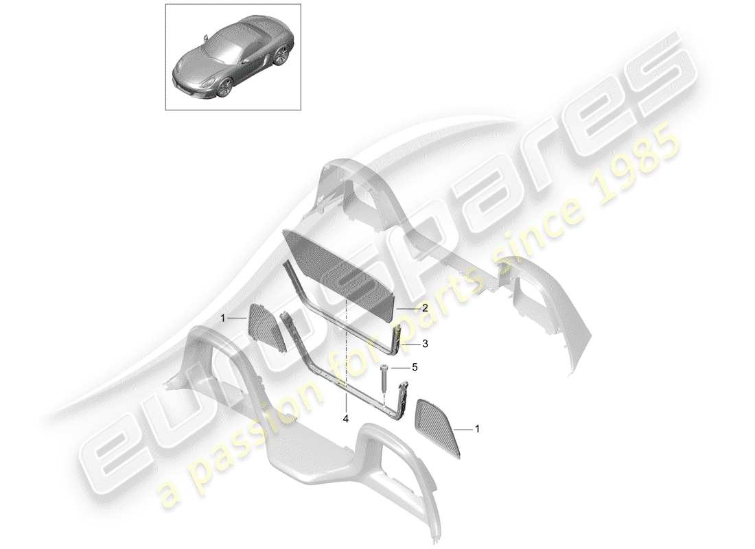 porsche 2014 (981 boxster) diagrama de piezas del parabrisas