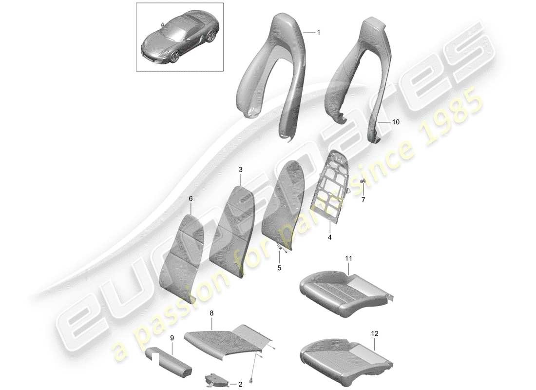 porsche 2012 (981 boxster) diagrama de piezas de la pieza de espuma