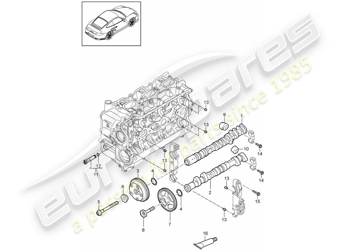 porsche 2013 (997-2 turbo / gt2 rs) diagrama de piezas del árbol de levas