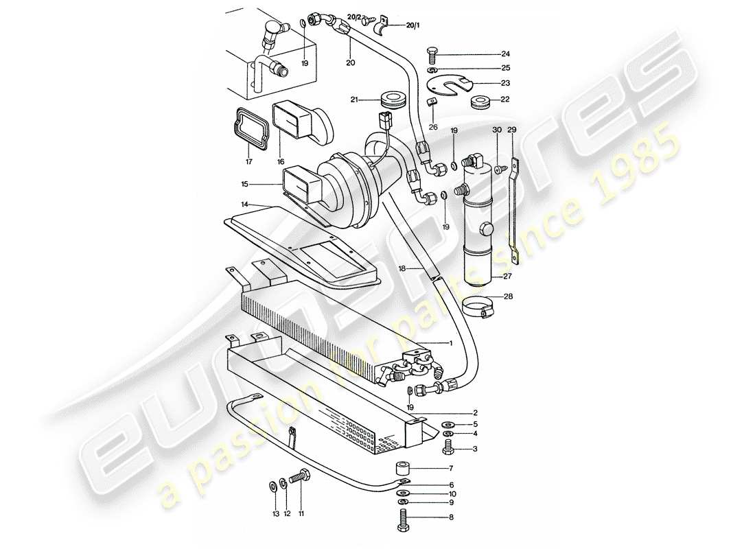 porsche 1976 (911 turbo) aire acondicionado - condensador - líneas diagrama de piezas