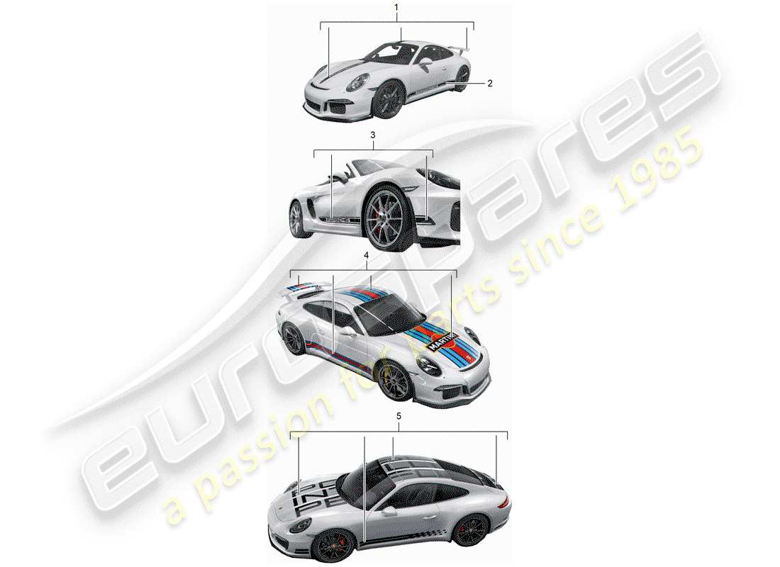 un diagrama de piezas del catálogo de piezas porsche 2018 (tequipment 98x/99x)