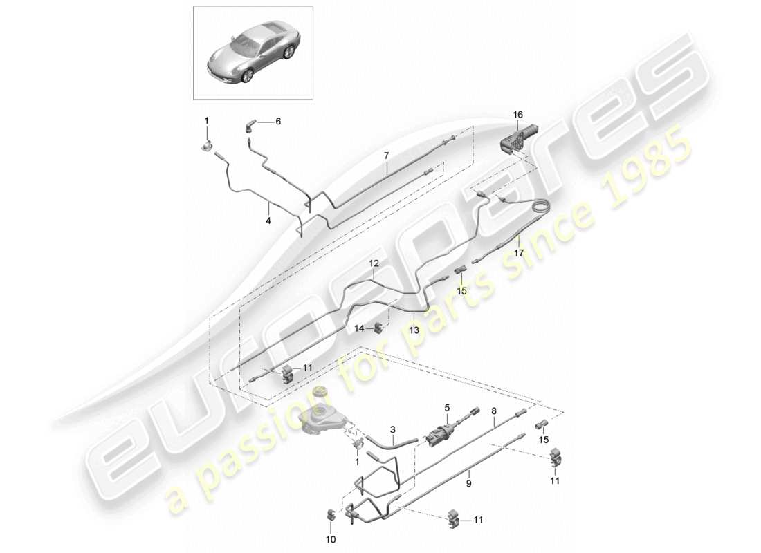 un diagrama de piezas del catálogo de piezas porsche 2015 (991-1)