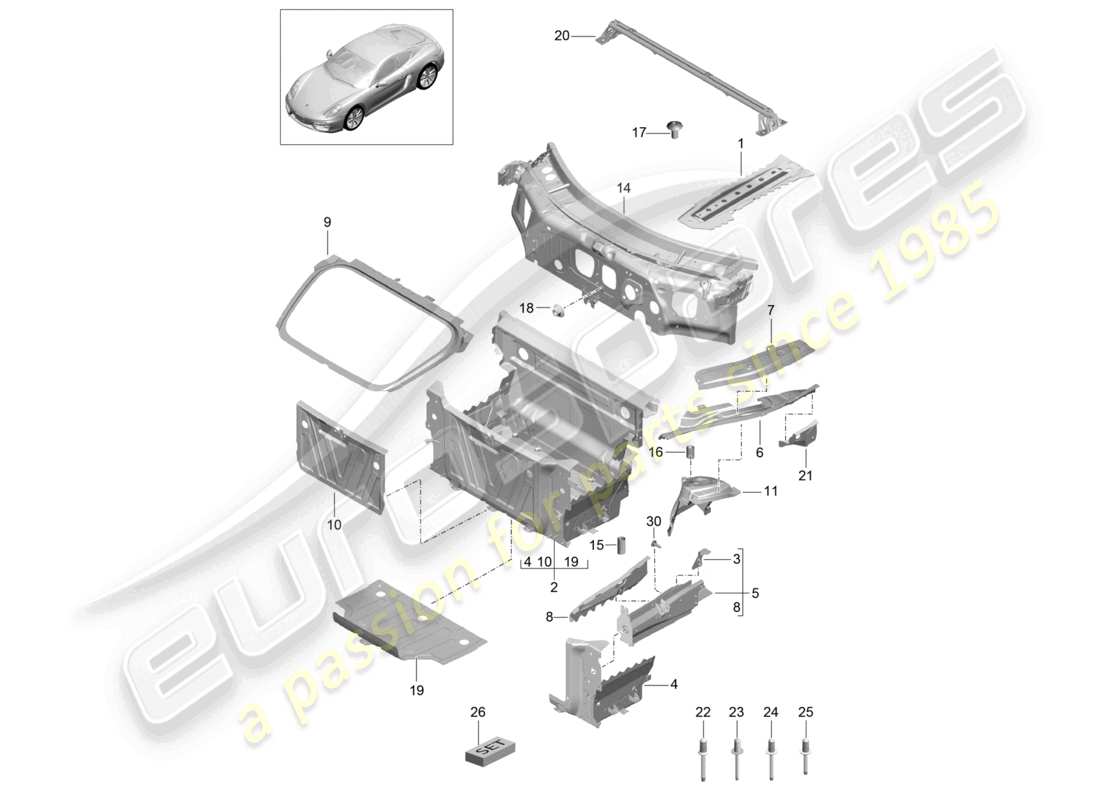 un diagrama de piezas del catálogo de piezas porsche 2014 (981 cayman)