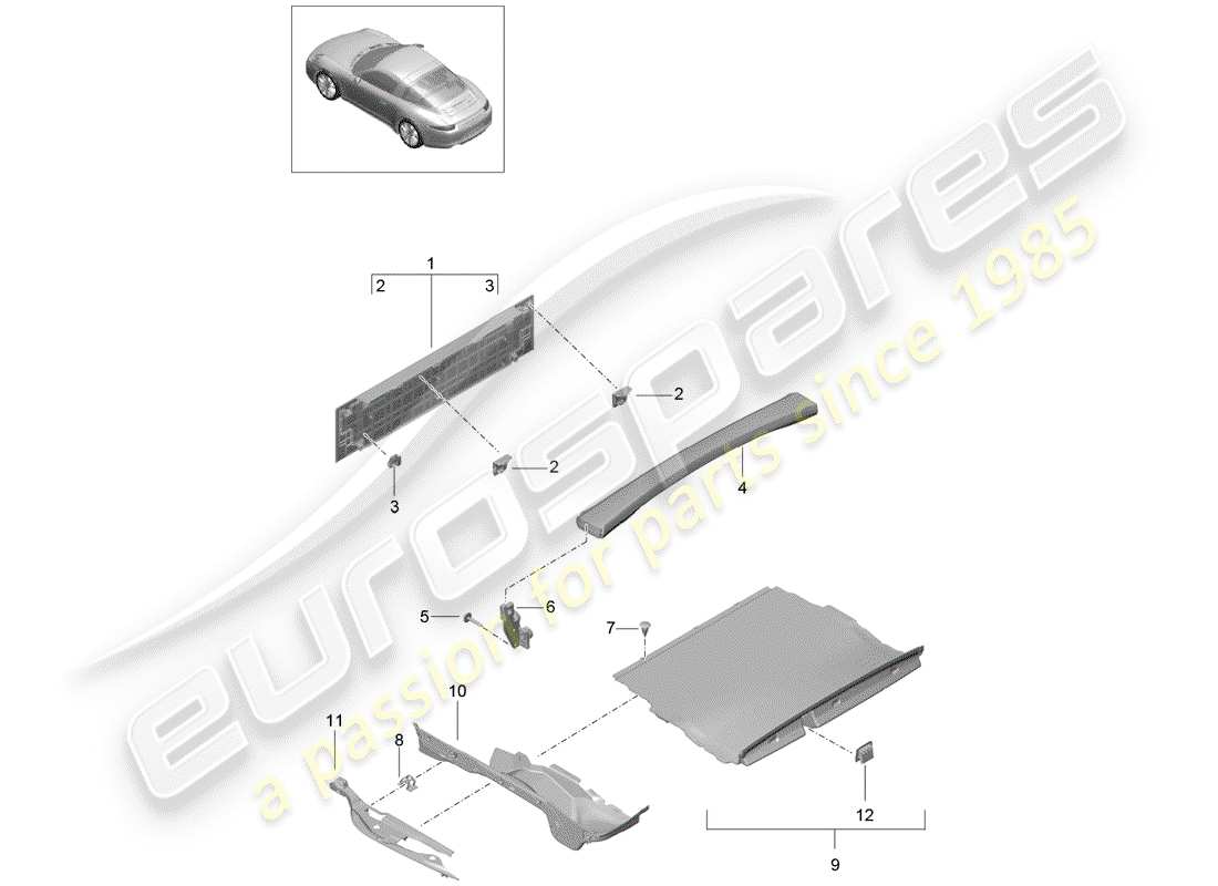 un diagrama de piezas del catálogo de piezas porsche 2012 (991-1)
