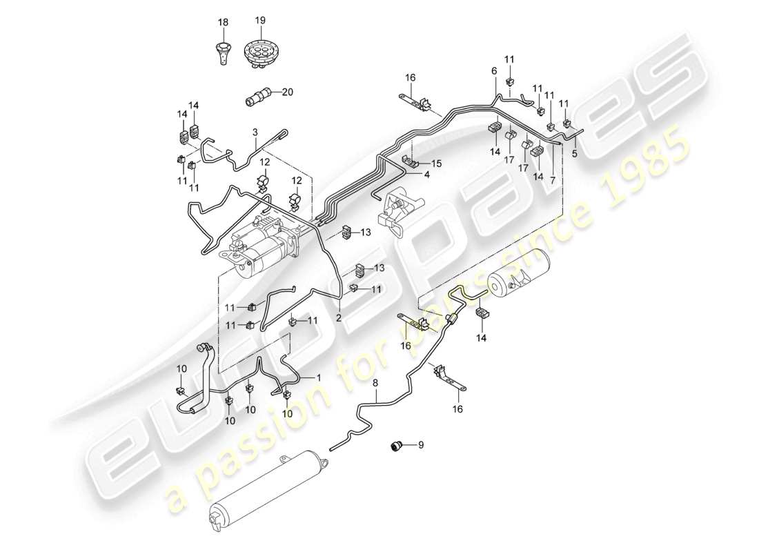 un diagrama de piezas del catálogo de piezas porsche 2005 (cayenne e1 9pa)