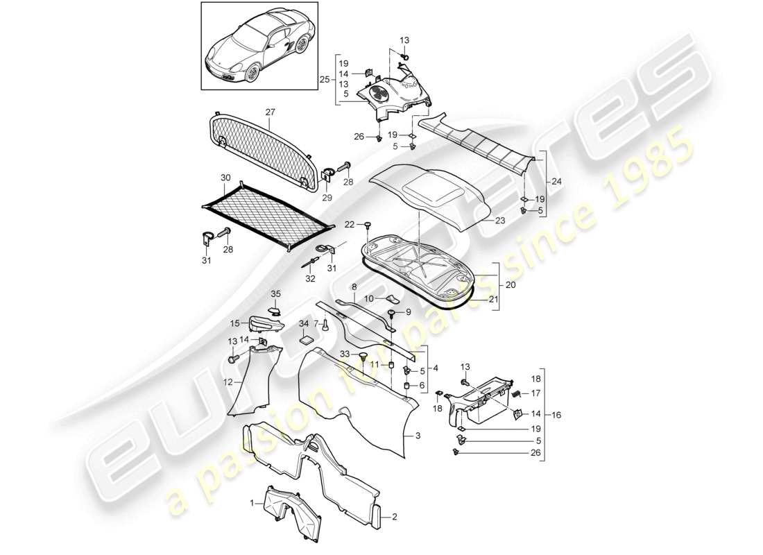 un diagrama de piezas del catálogo de piezas porsche 2009 (987 cayman)