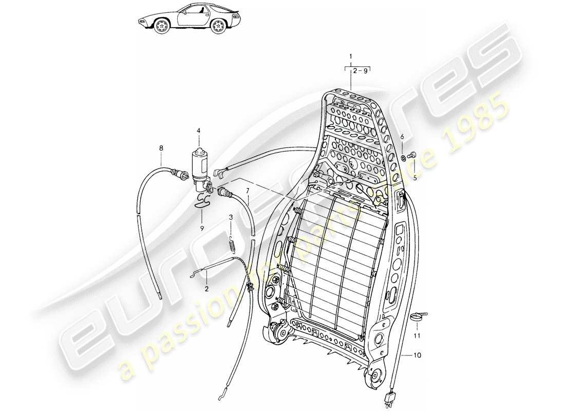 un diagrama de piezas del catálogo de piezas porsche 1987 (seats for 944/968/911/928)