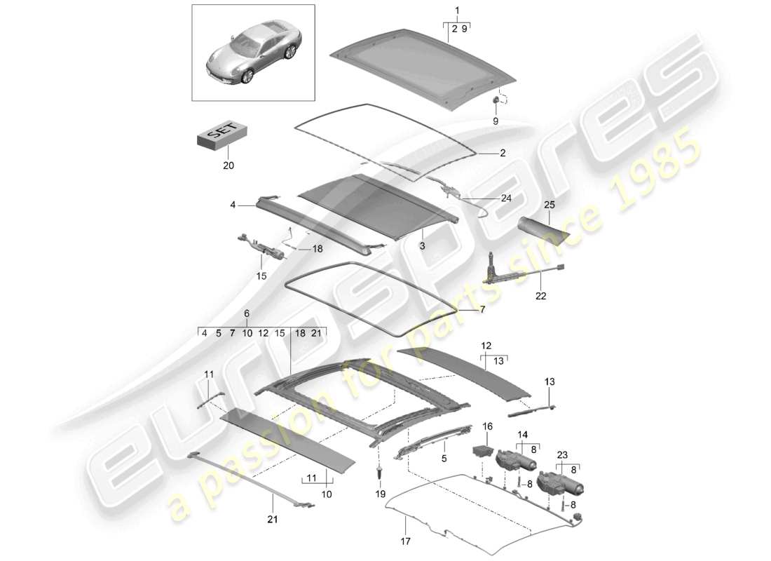 un diagrama de piezas del catálogo de piezas porsche 2015 (991-1)