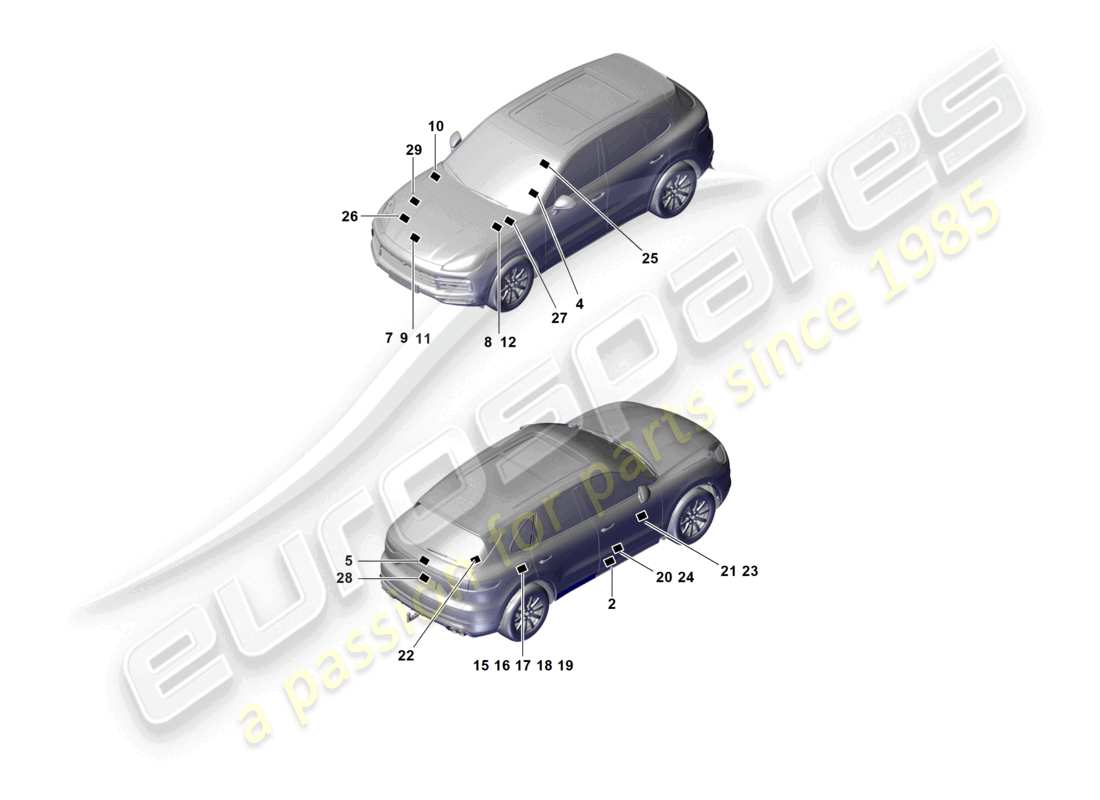 un diagrama de piezas del catálogo de piezas porsche 2018 (cayenne e3 9ya/9yb)