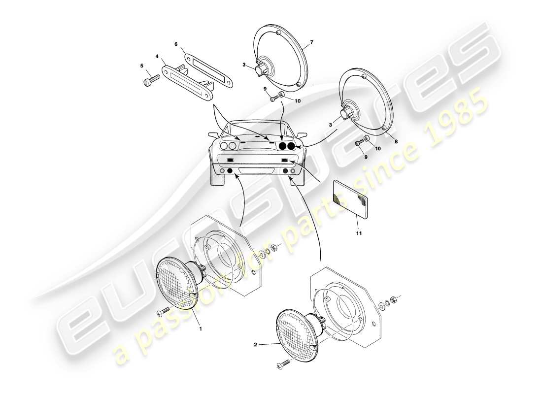 aston martin v8 coupe (1999) lámparas exteriores diagrama de piezas