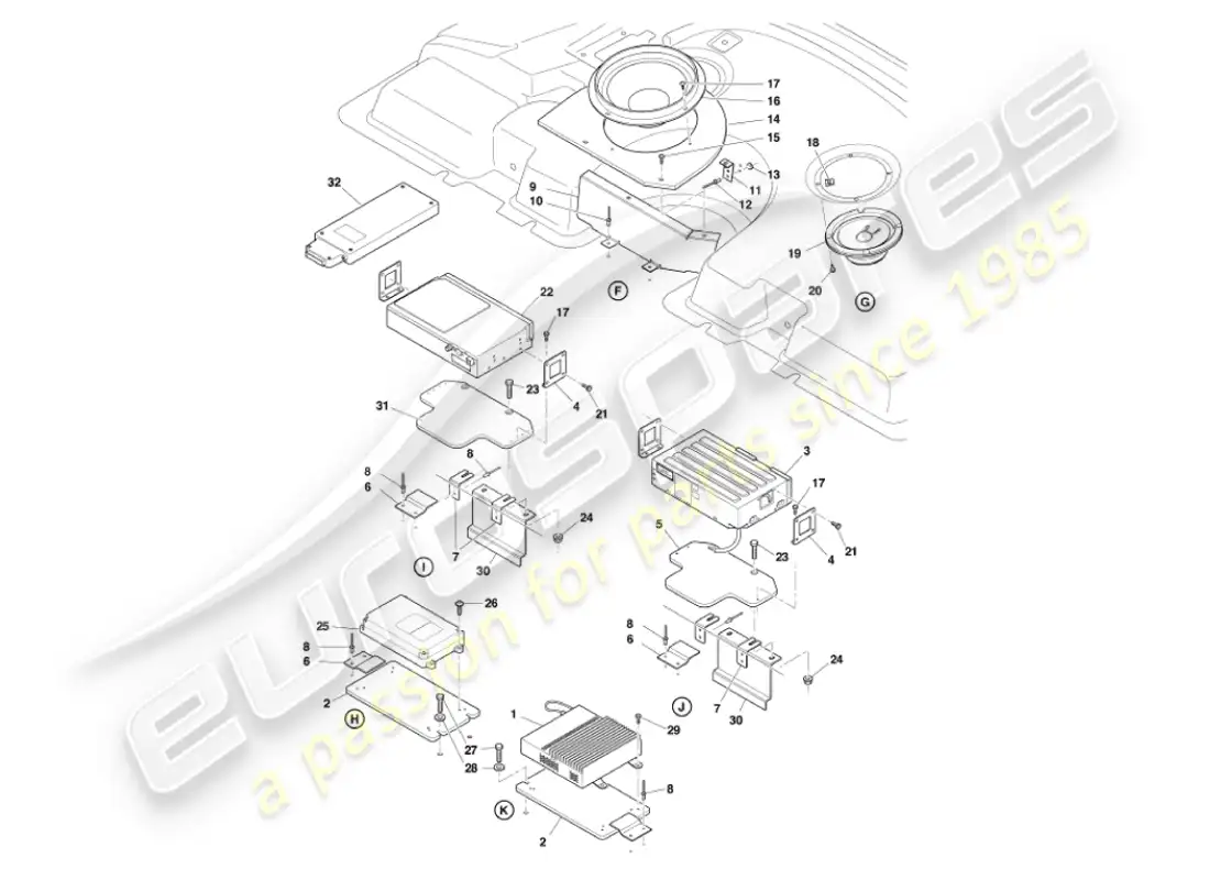 aston martin vanquish (2007) diagrama de piezas de entretenimiento en el automóvil