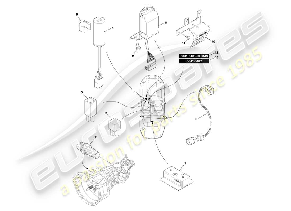 aston martin db7 vantage (2002) diagrama de piezas de componentes montados centralmente