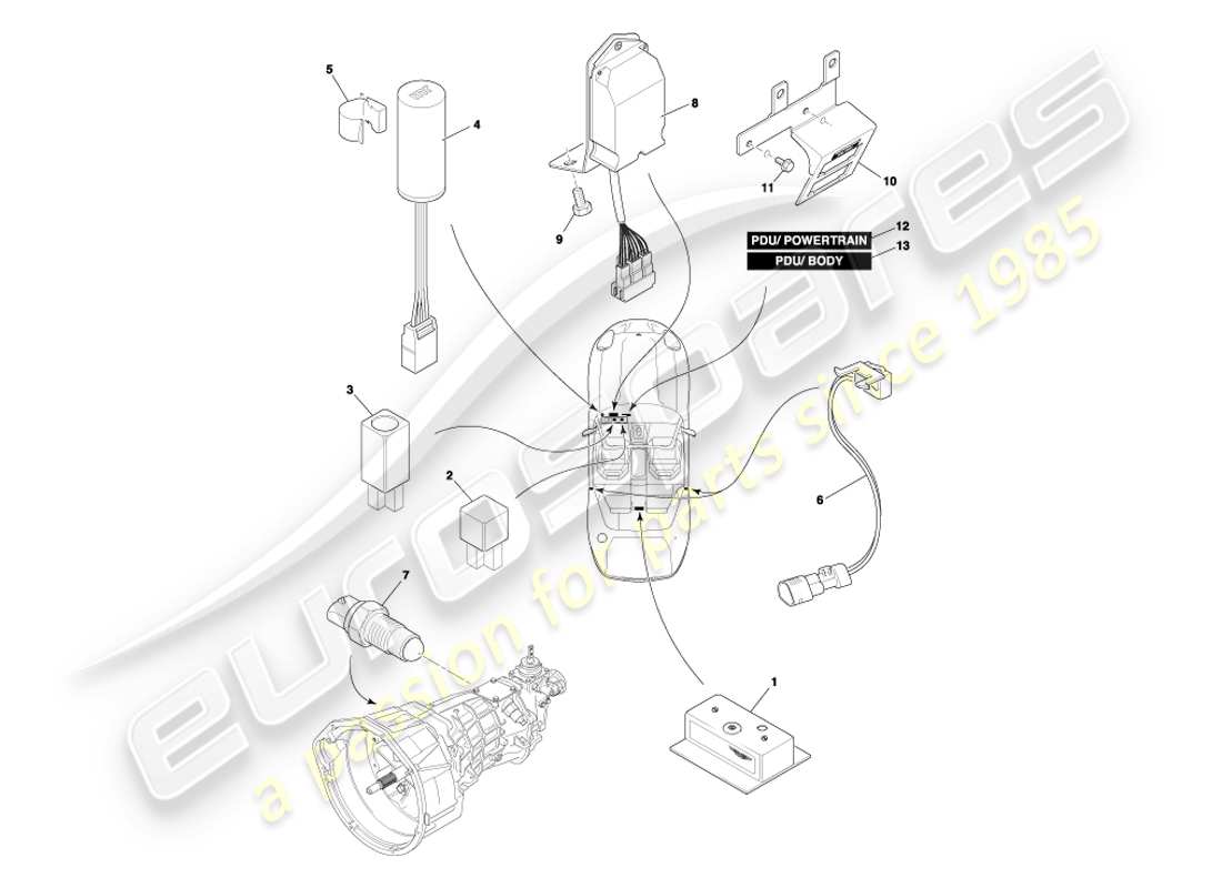 aston martin db7 vantage (2003) diagrama de piezas de componentes montados centralmente