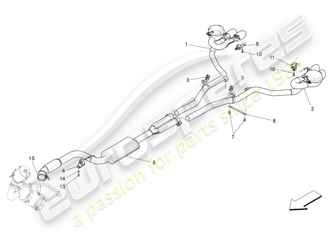 maserati qtp 3.0 tds v6 275hp (2015) diagrama de piezas de silenciadores