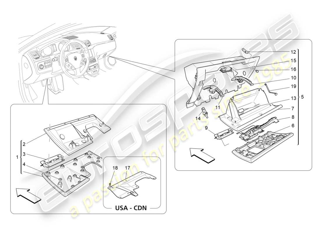 maserati granturismo s (2017) diagrama de piezas de las guanteras