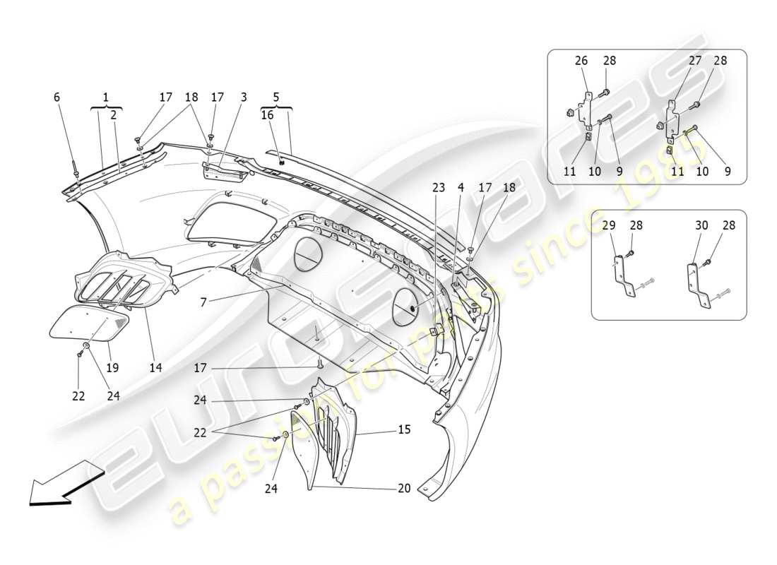 maserati granturismo s (2018) diagrama de piezas del parachoques trasero