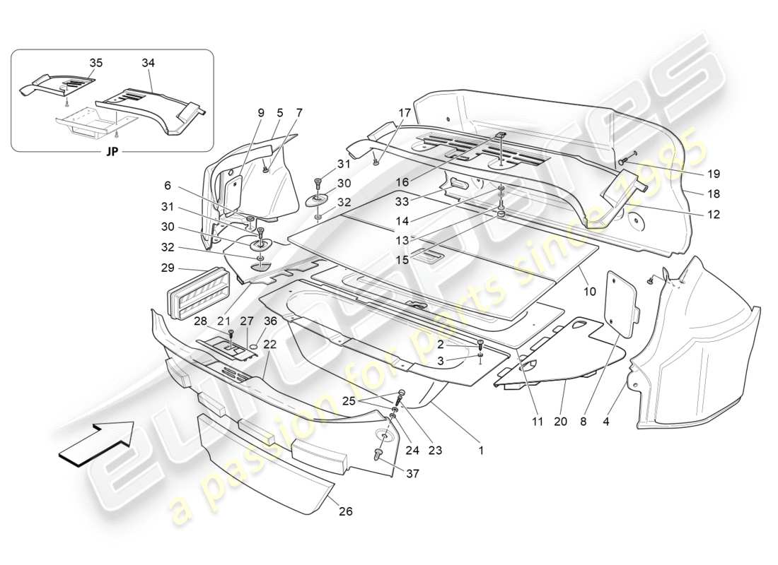 maserati granturismo (2012) alfombrillas para maletero diagrama de piezas