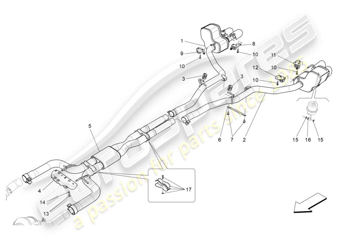 maserati qtp 3.0 bt v6 410hp (2014) diagrama de piezas de silenciadores