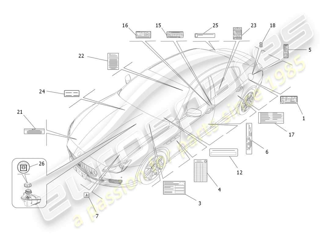 maserati qtp 3.0 bt v6 410hp (2014) diagrama de piezas de pegatinas y etiquetas