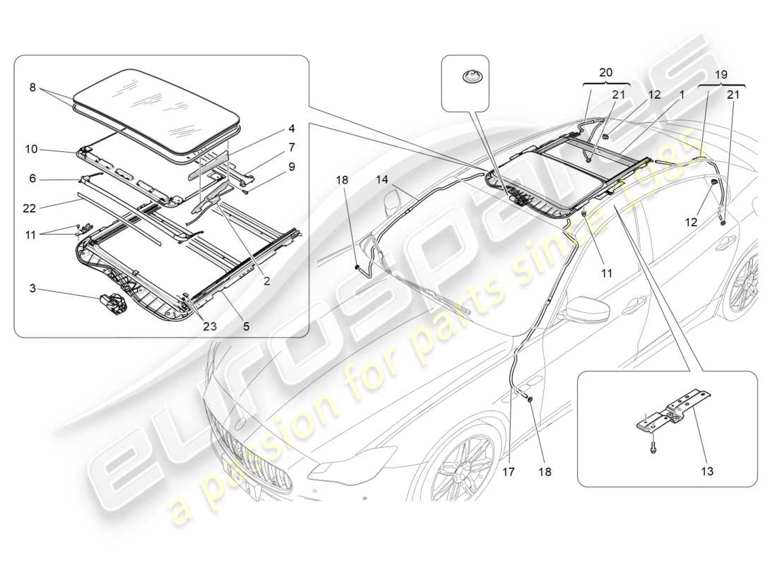 maserati qtp 3.0 bt v6 410hp (2014) diagrama de piezas del techo corredizo