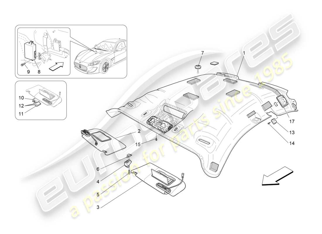 maserati granturismo s (2017) diagrama de piezas de techo y parasoles