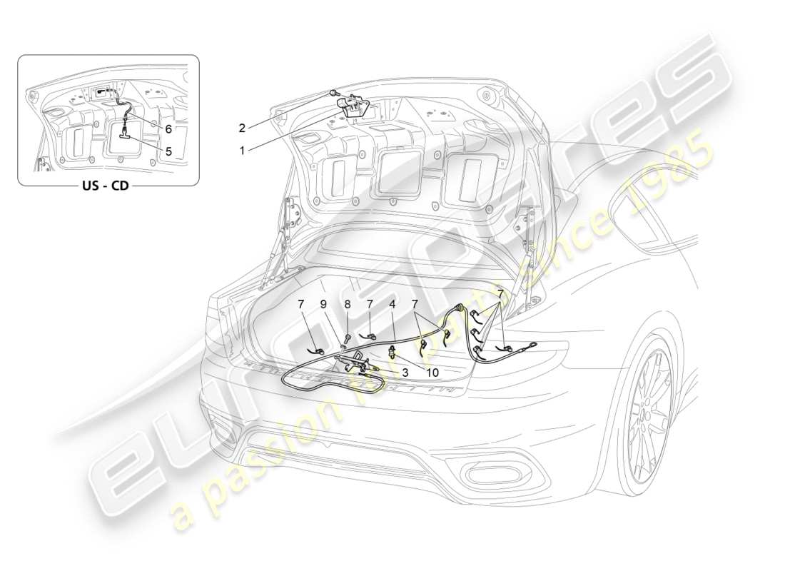 maserati granturismo s (2018) diagrama de piezas de control de apertura de la tapa trasera