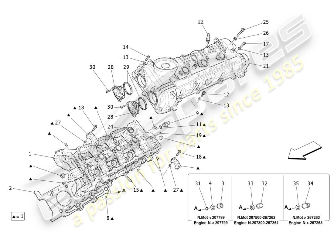 maserati qtp 3.0 bt v6 410hp (2014) diagrama de piezas de la culata izquierda