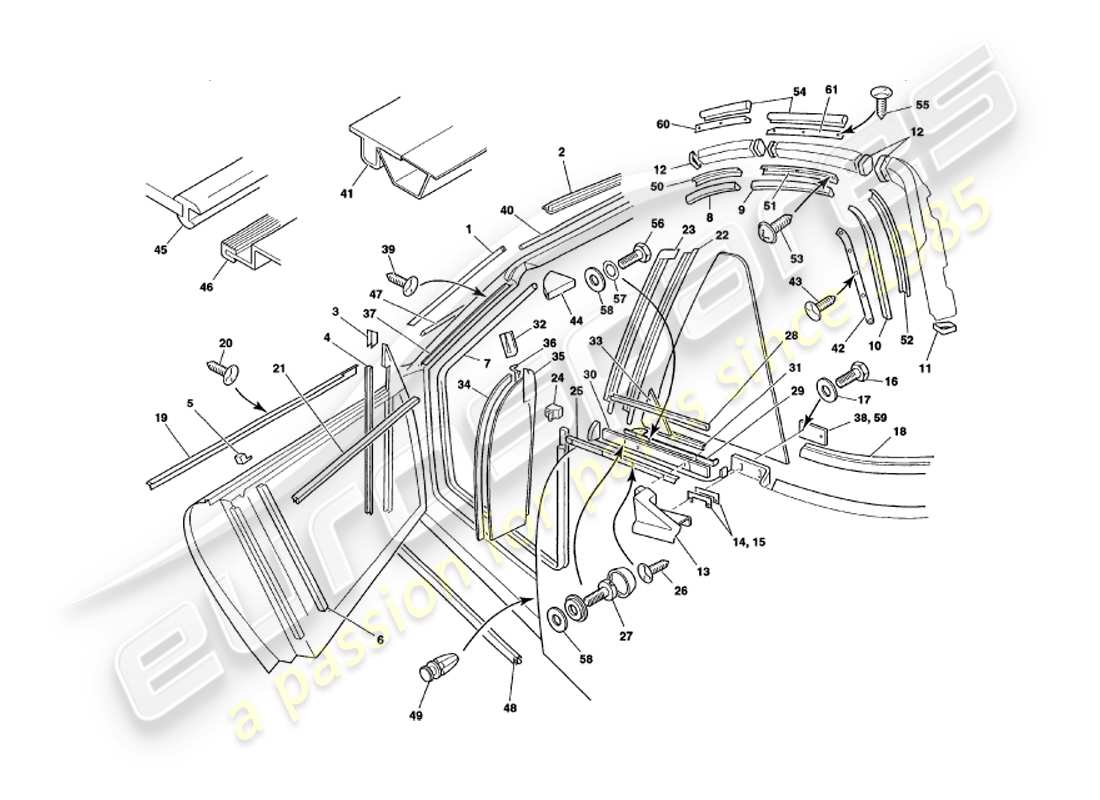 aston martin v8 volante (2000) sellos meteorológicos diagrama de piezas