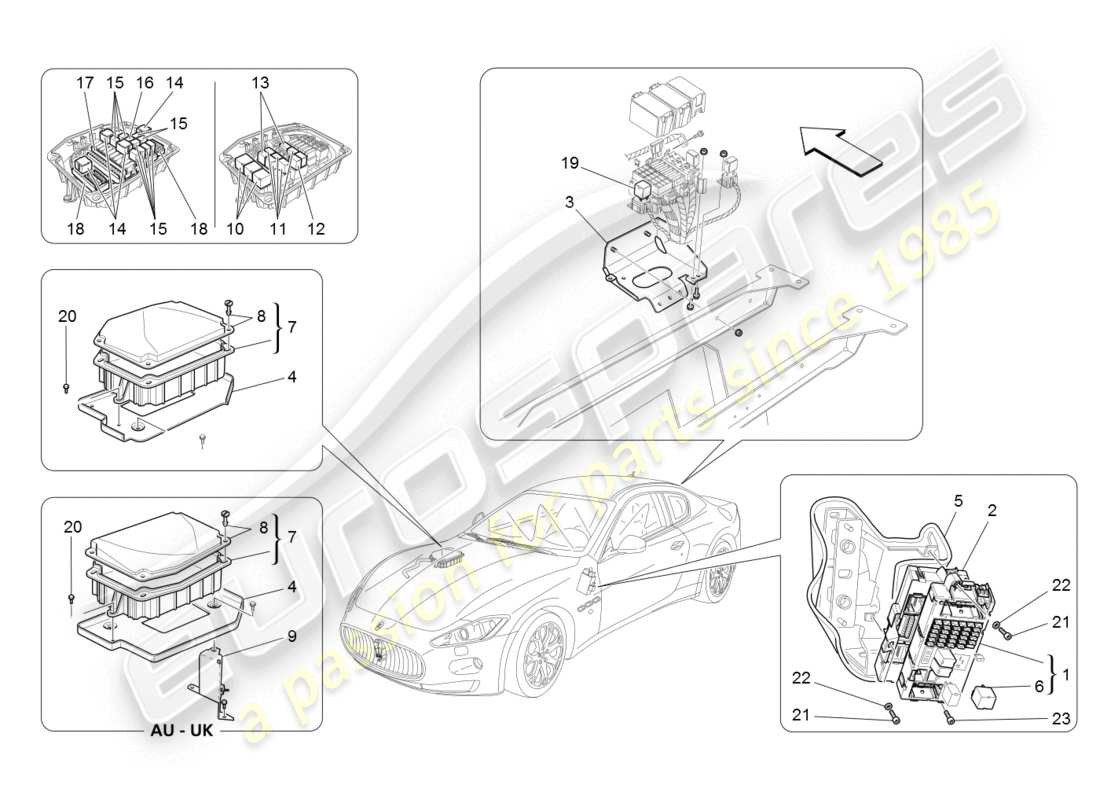 maserati granturismo (2008) diagrama de piezas de relés, fusibles y cajas