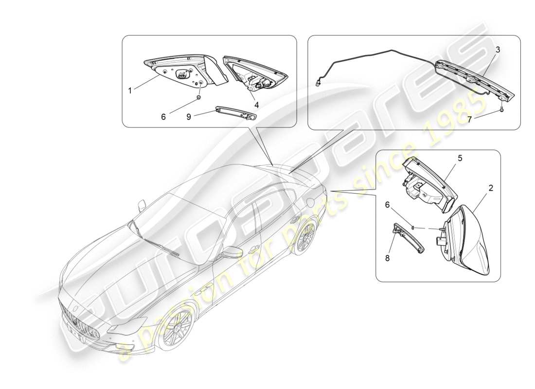 maserati qtp 3.0 bt v6 410hp (2014) diagrama de piezas de los grupos de luces traseras