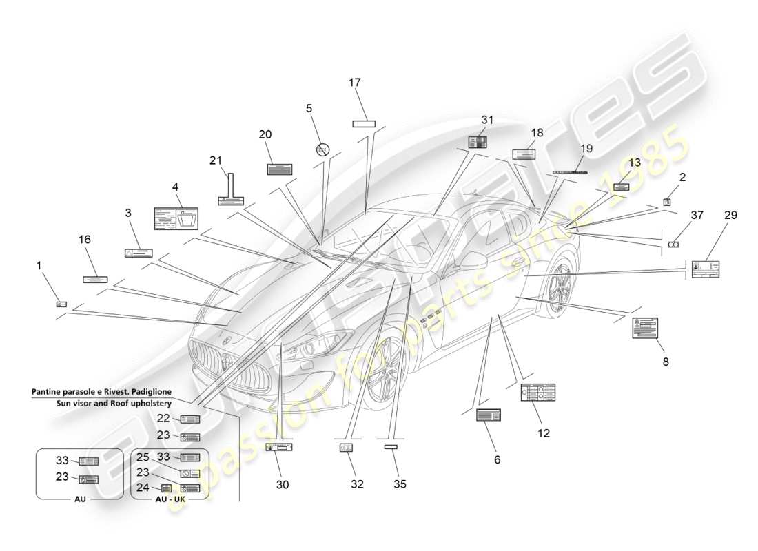 maserati qtp 3.0 tds v6 275hp (2015) diagrama de piezas de pegatinas y etiquetas