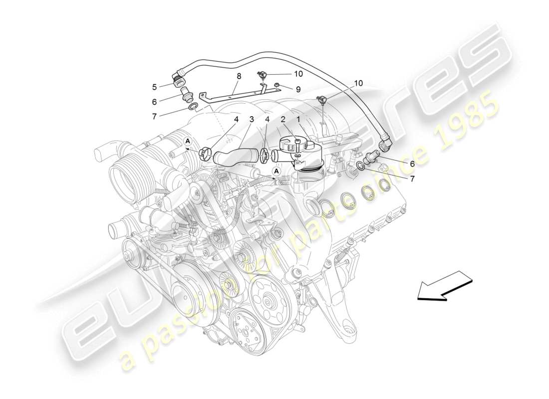 maserati granturismo (2008) diagrama de piezas del sistema de recirculación de vapores de aceite