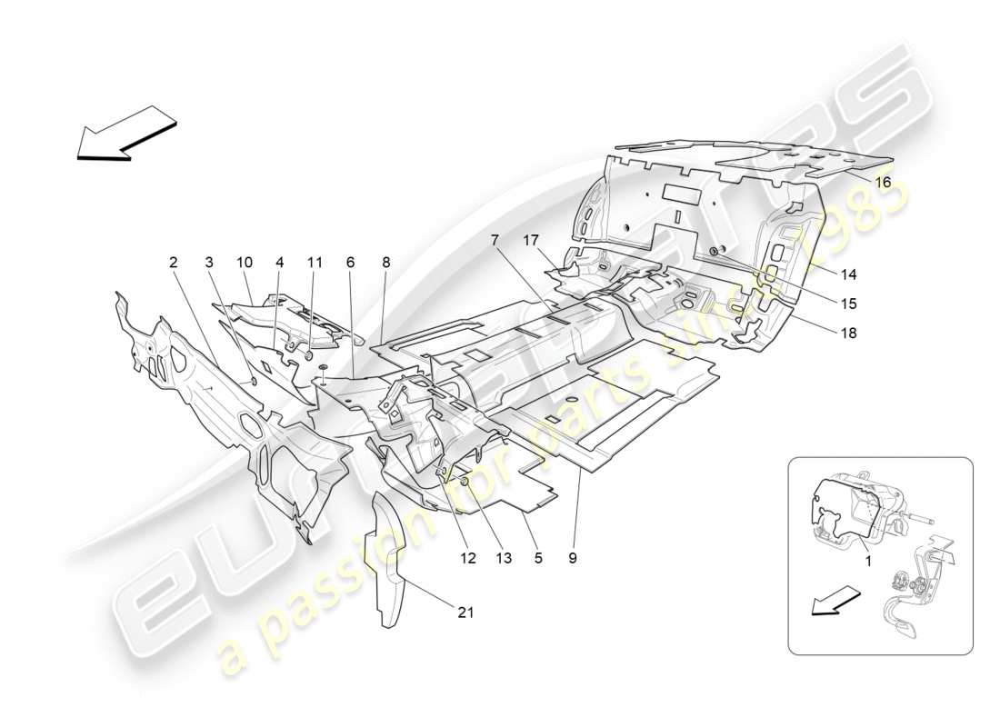 maserati qtp 3.0 tds v6 275hp (2015) paneles de insonorización en el interior del vehículo. diagrama de piezas.