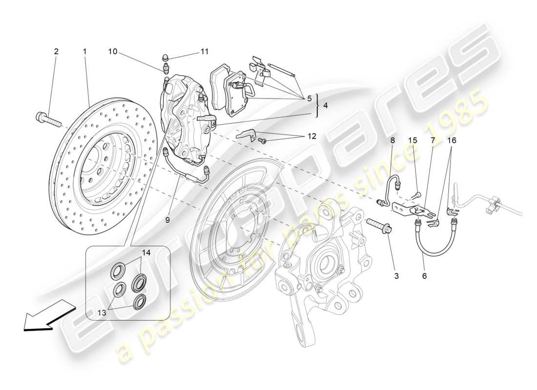 maserati qtp 3.0 bt v6 410hp (2014) diagrama de piezas de los dispositivos de frenado en las ruedas traseras
