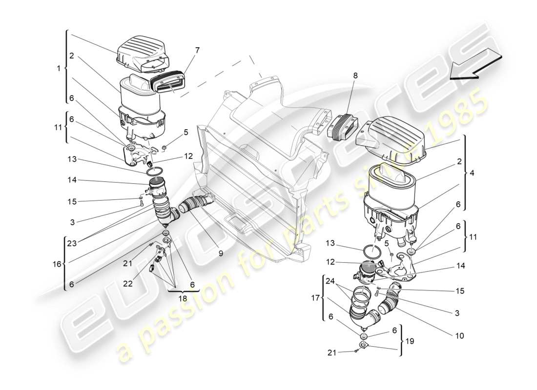 maserati qtp 3.0 bt v6 410hp (2014) filtro de aire, toma de aire y conductos diagrama de piezas