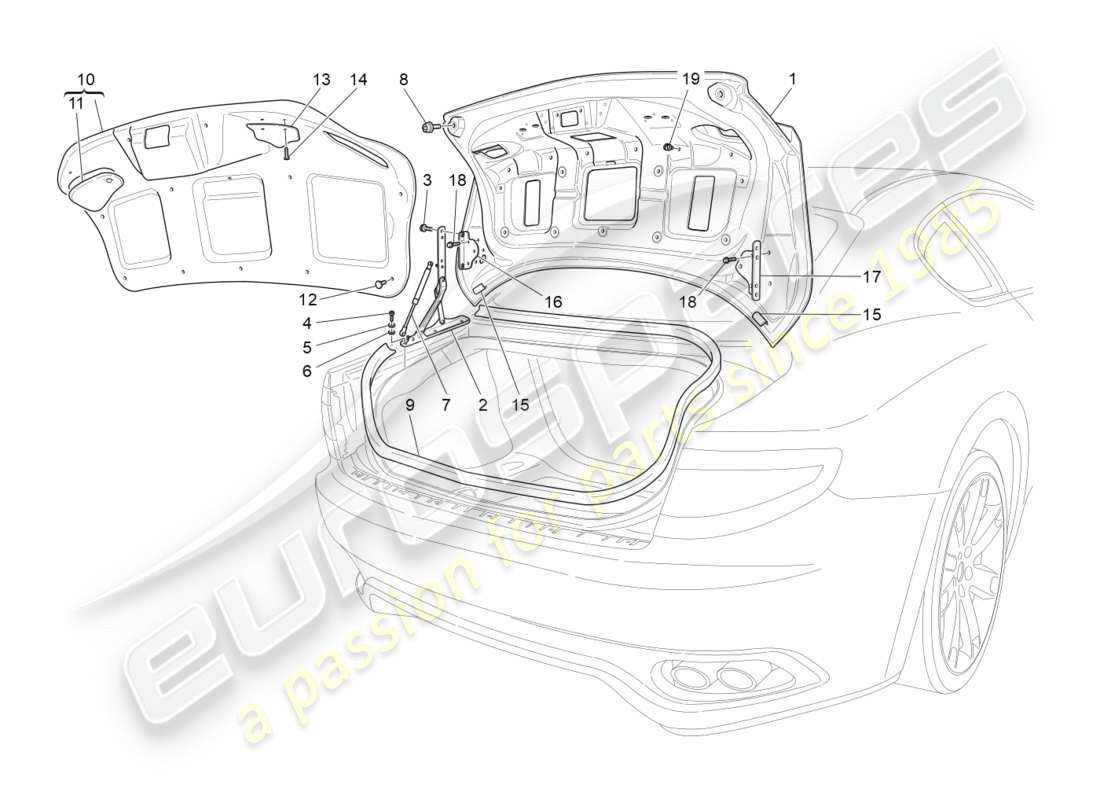 maserati granturismo (2010) diagrama de piezas de la tapa trasera