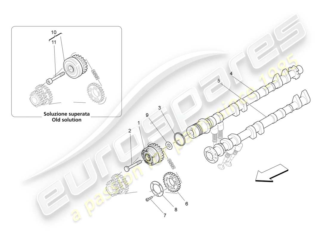 maserati granturismo (2010) diagrama de piezas de los árboles de levas de la culata izquierda