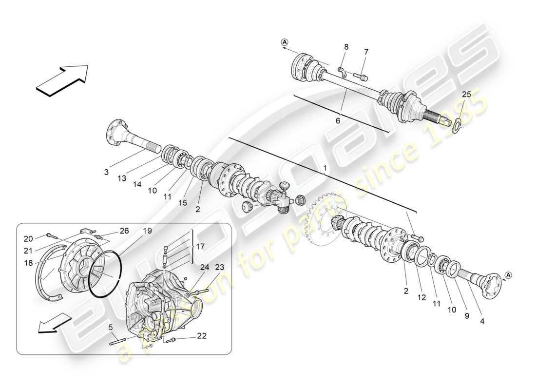 maserati granturismo (2010) diagrama de piezas del diferencial y del eje trasero