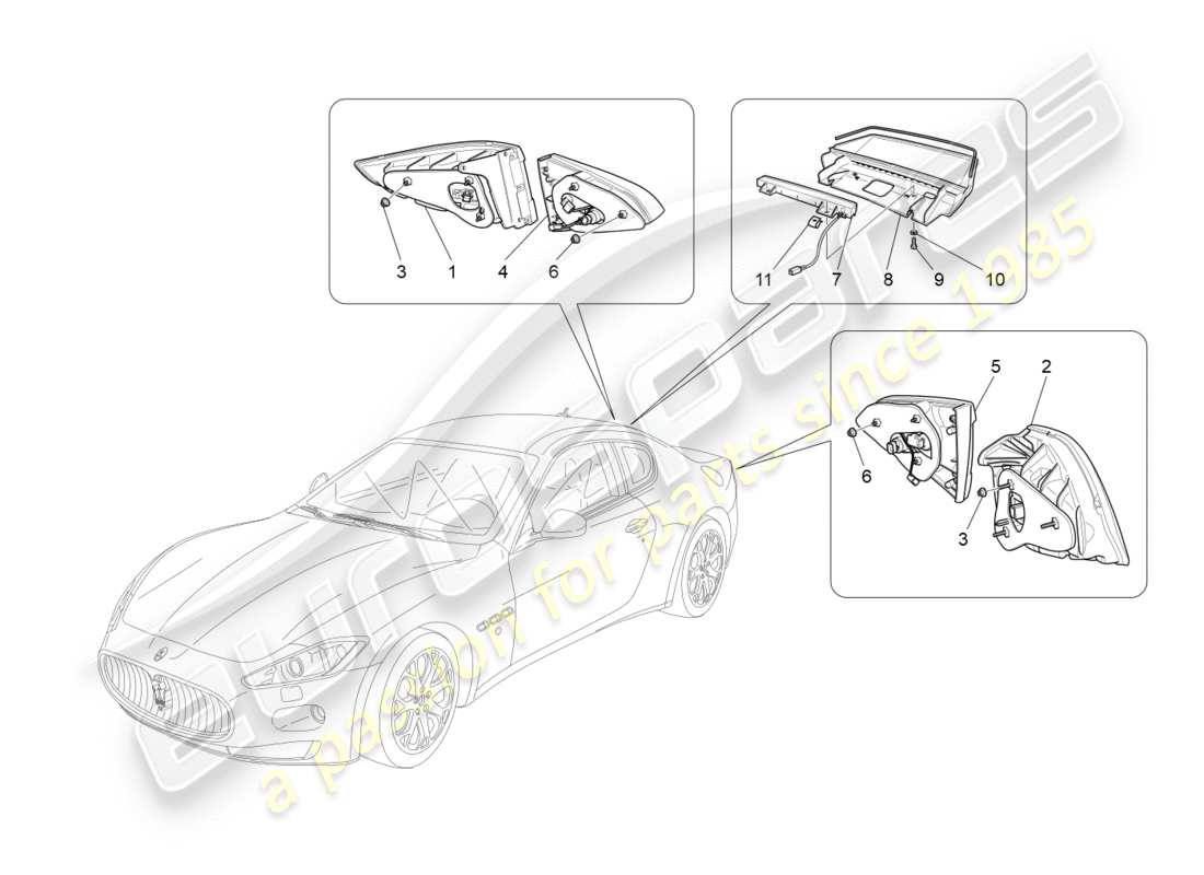 maserati granturismo s (2017) diagrama de piezas de los grupos de luces traseras