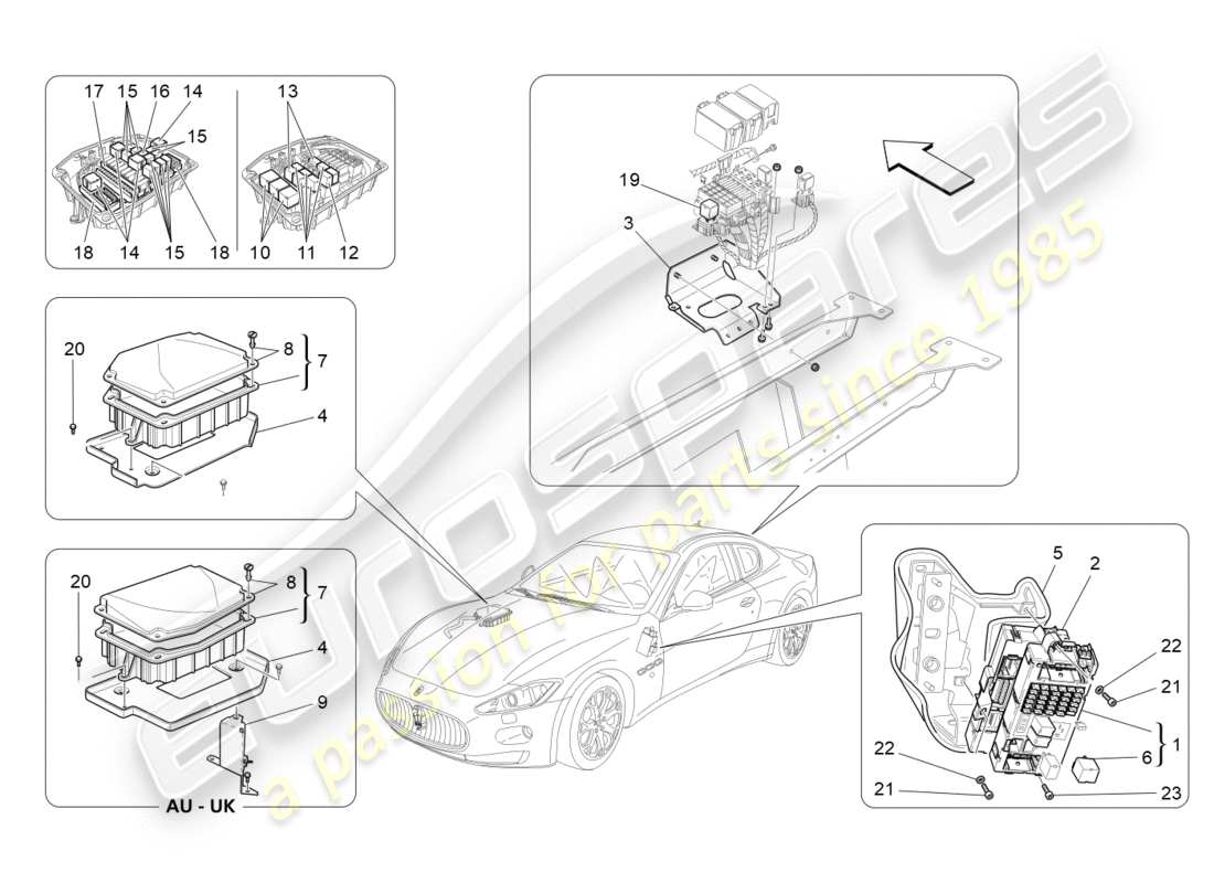 maserati granturismo (2009) relés, fusibles y cajas diagrama de piezas