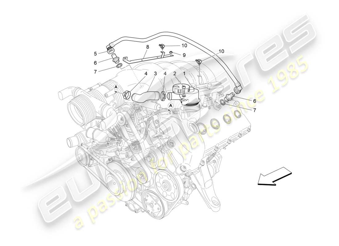 maserati granturismo (2010) diagrama de piezas del sistema de recirculación de vapores de aceite