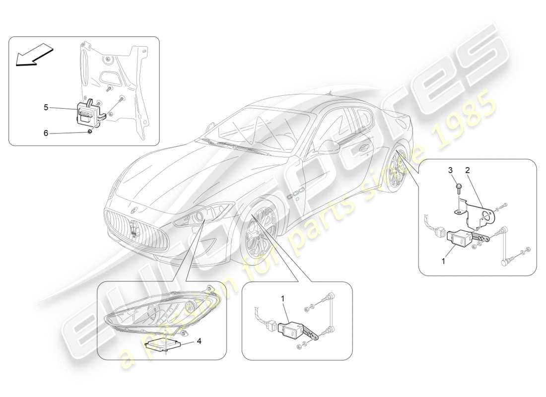 maserati granturismo s (2017) diagrama de piezas de control del sistema de iluminación