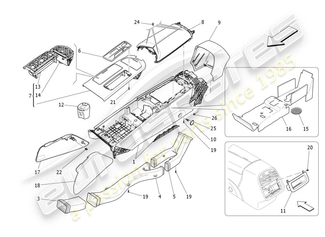 maserati qtp 3.0 tds v6 275hp (2015) diagrama de piezas de la consola de accesorios y la consola central