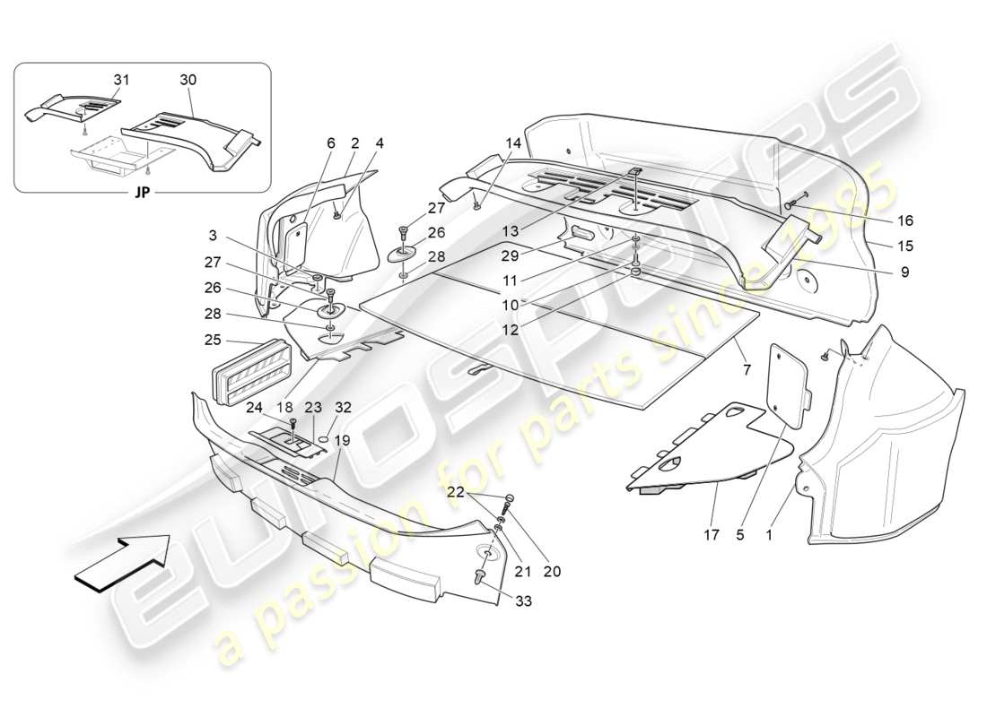 maserati granturismo s (2016) alfombrillas del maletero diagrama de piezas