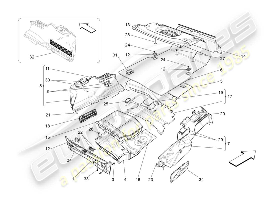 maserati qtp 3.0 tds v6 275hp (2015) alfombrillas del maletero diagrama de piezas