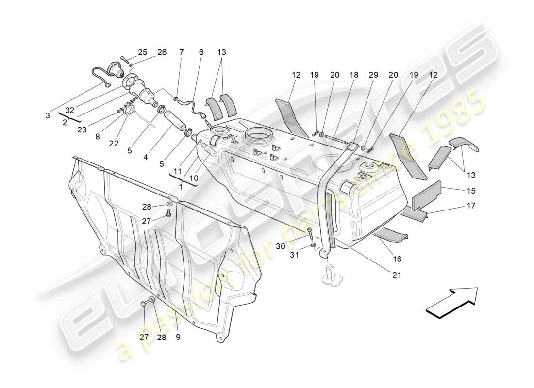 maserati granturismo (2010) diagrama de piezas del tanque de combustible