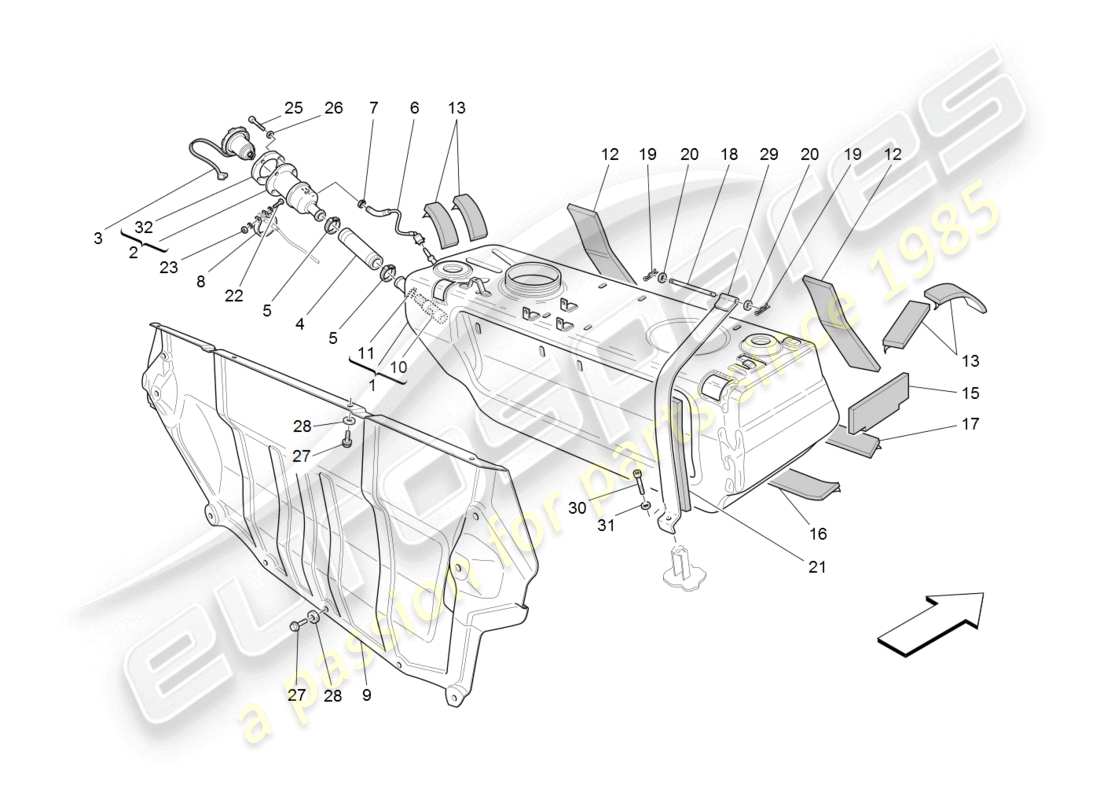 maserati granturismo (2008) diagrama de piezas del tanque de combustible